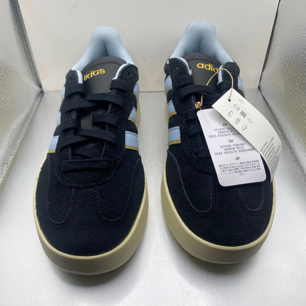 NEW Adidas Barreda Black Baby Blue Gold Suede Sneakers Womens 6 Streetwear Retro - Picture 3 of 7